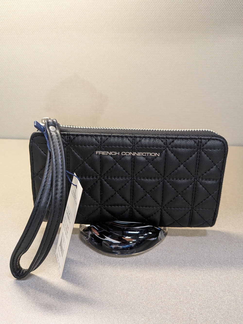 French Connection Quilted Black Wristlet Wallet